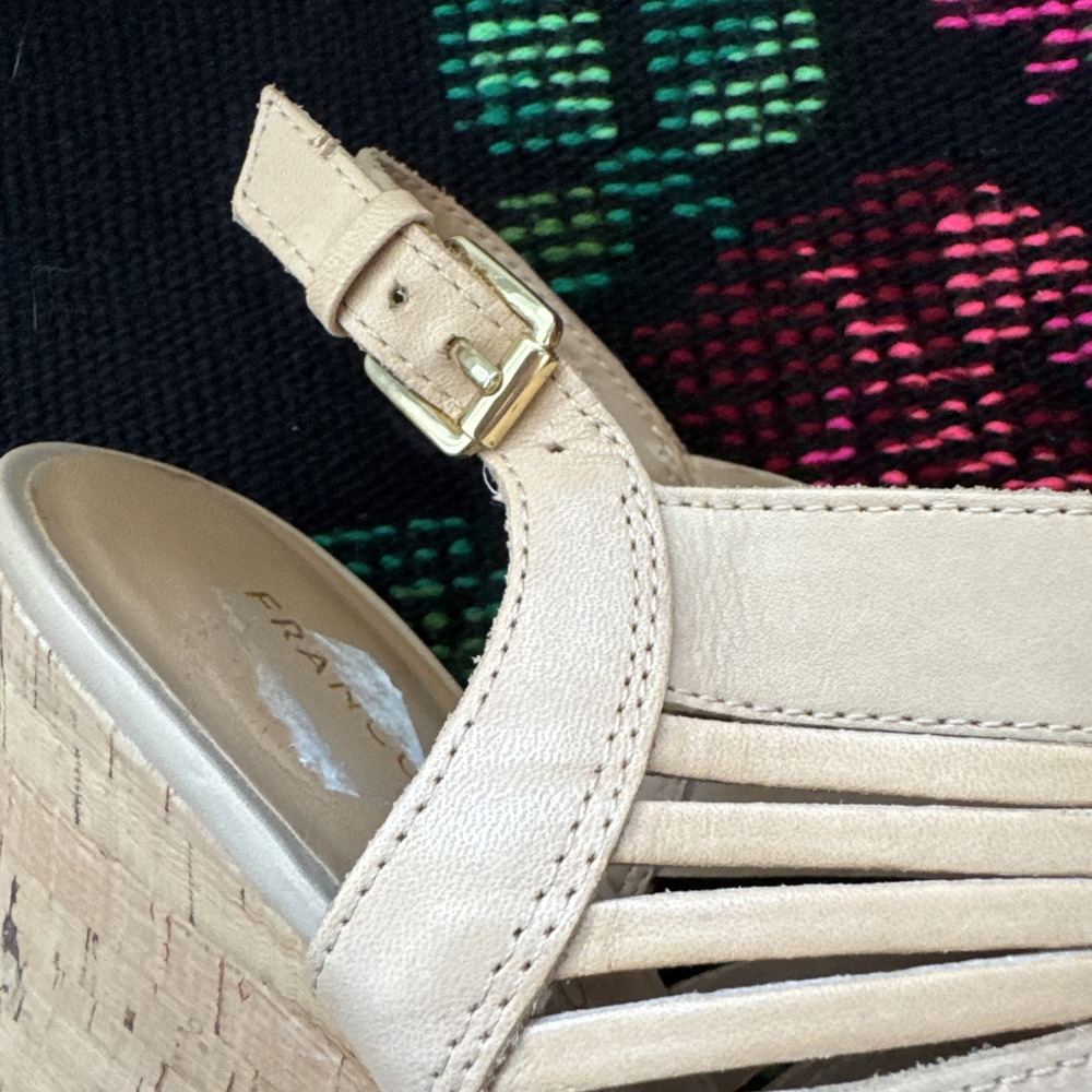 Franco Sarto Sharp Leather Platform Wedge Heels Slingback Sandals Size 8 M Tan - Picture 5 of 11